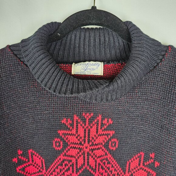 Vintage Comfortably Yours Black & Red Acrylic Sweater USA-Made Nordic Winter - Picture 4 of 10